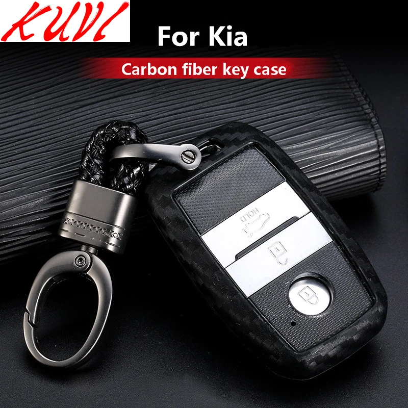 Carbon fiber silicone Remote Key Shell Case Fob 3 Buttons Leather Protector Cover For Kia RIO K3 K4 K5 Sorento Sportage Car | Автомобили и
