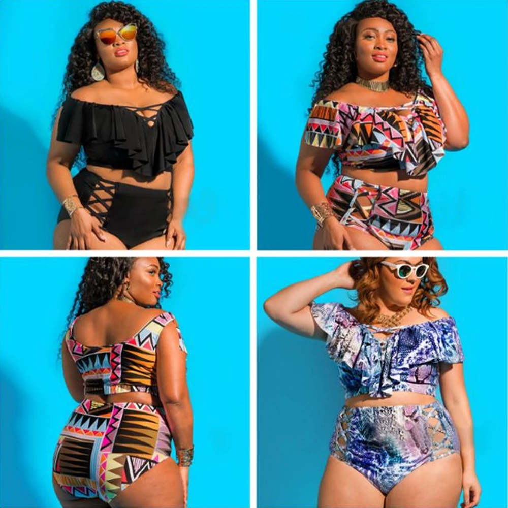 

Plus Size Bikini 2019 Ruffle High Waist Swimwear Women Sexy Push up Swimsuit Female Bathing Suit Beachwear Bather Biquini 5XL
