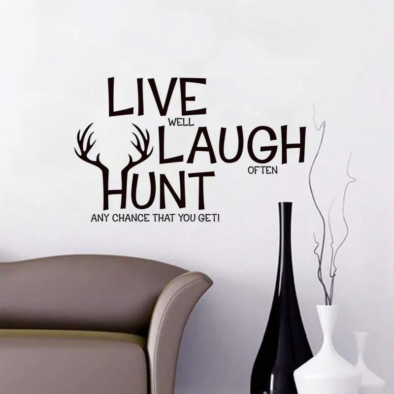 Live Laugh Hunt Deer Quote Vinyl Wall Sticker Home Decor For Living