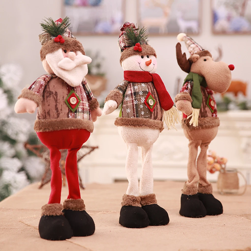 

Long Leg Standing Christmas Tree Doll Xmas Small Santa Snowman Reindeer Toy Hang Show Window Photograph Holiday Gift