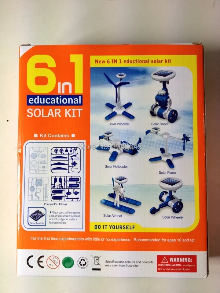 

Free Shipping Funny Solar toy 6 in 1 educational DIY toy solar kit