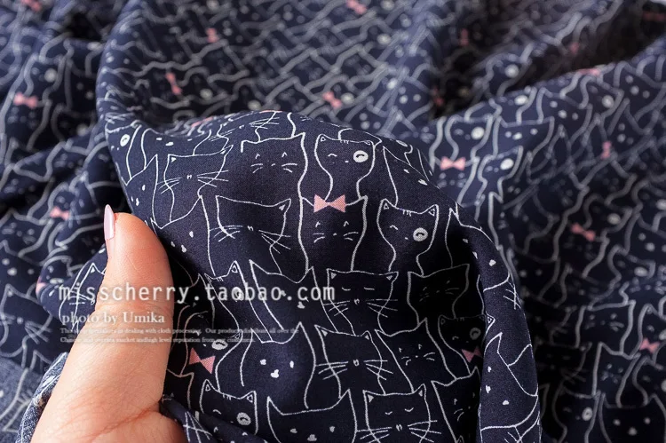 140x50 см вискоза ткань бант кошки пурпурно-синий низ TSUMUGI хлопок ткань, diy летняя одежда пижамы подкладка