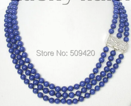 

W&O655 >>Genuine 6mm 16" 3row nature round lapis lazuli necklace