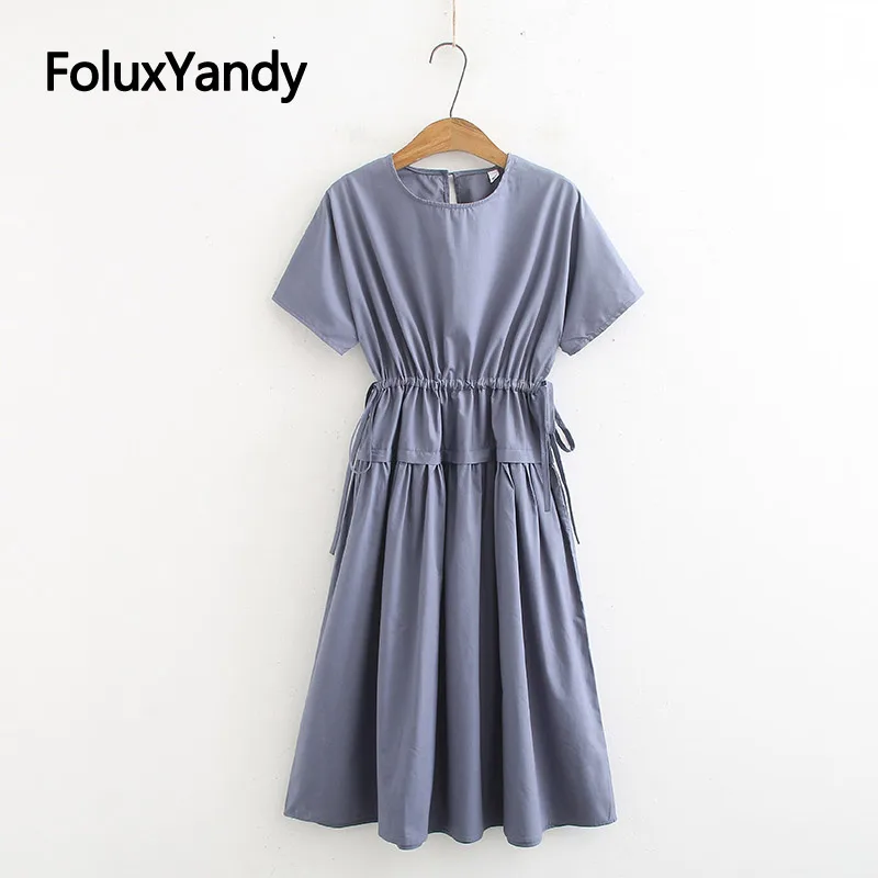 

Adjustable Waist Casual Dress Women Mid-Calf Vestidos Plus Size XXXL 4XL O-neck Short Sleeve Summer Dress KKFY3709