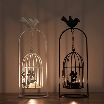 

Creative Hollow Bird Cage Candle Holder Lotus Iron Black Candle Stand Lantern Wedding Decorations Vintage Candlesticks 50ch039