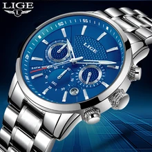 Lige Top Элитный бренд Для мужчин s Бизнес кварцевые часы Для мужчин полный Сталь модные Водонепроницаемый спортивные часы Relogio Masculino