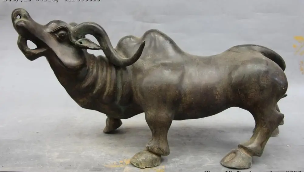 Китайский Фэншуй Животное Чистая Бронза Медь OX Oxen дикий бык Мул Статуэтка Статуя