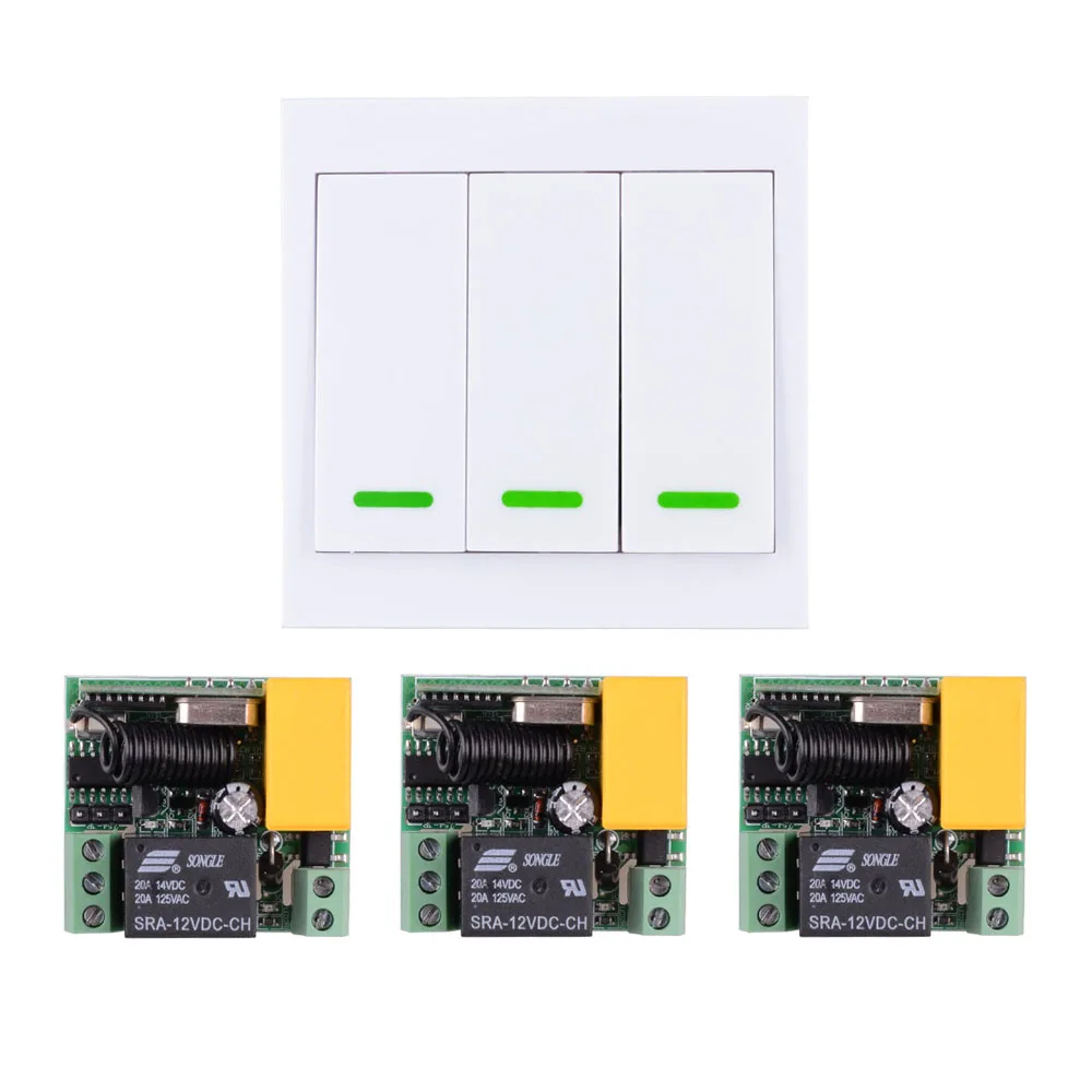 

220V 1CH RF Wireless Remote Control Switch System For Ceiling LED Bulb Light Strips, Mini Receiver + 3CH 86 Wall Transmitter