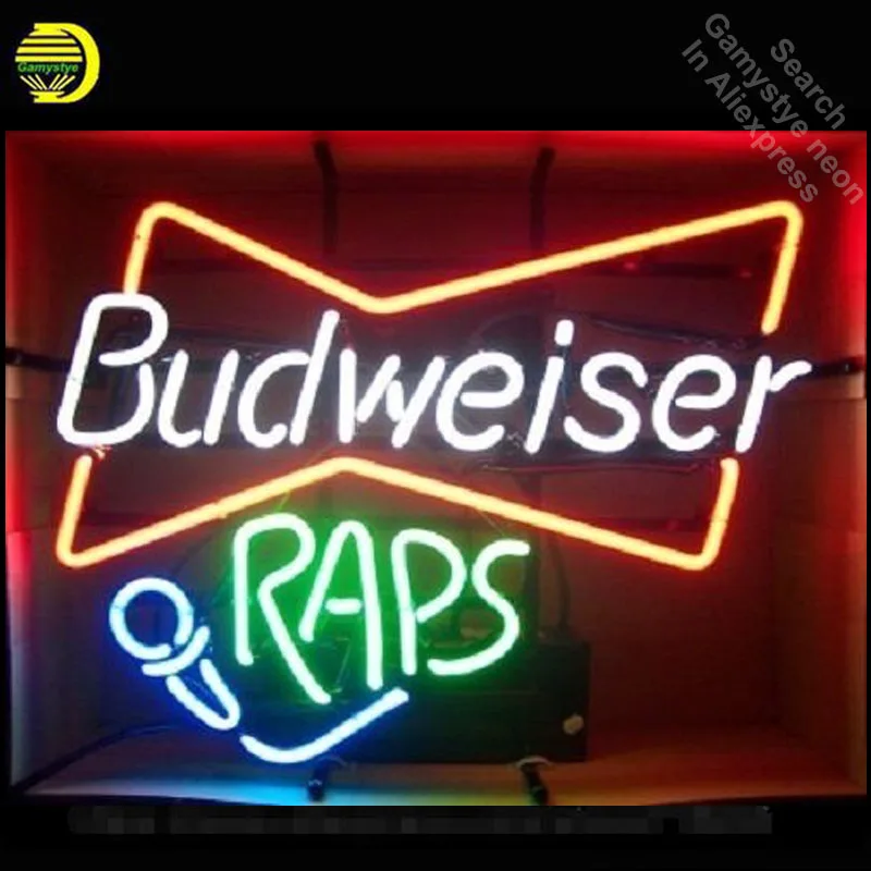 Неоновая вывеска Budweise Rap музыка знак неонового света Ручной Настоящее Стекло трубы Индивидуальные логотип Ретро Быстрая отправка неоновые