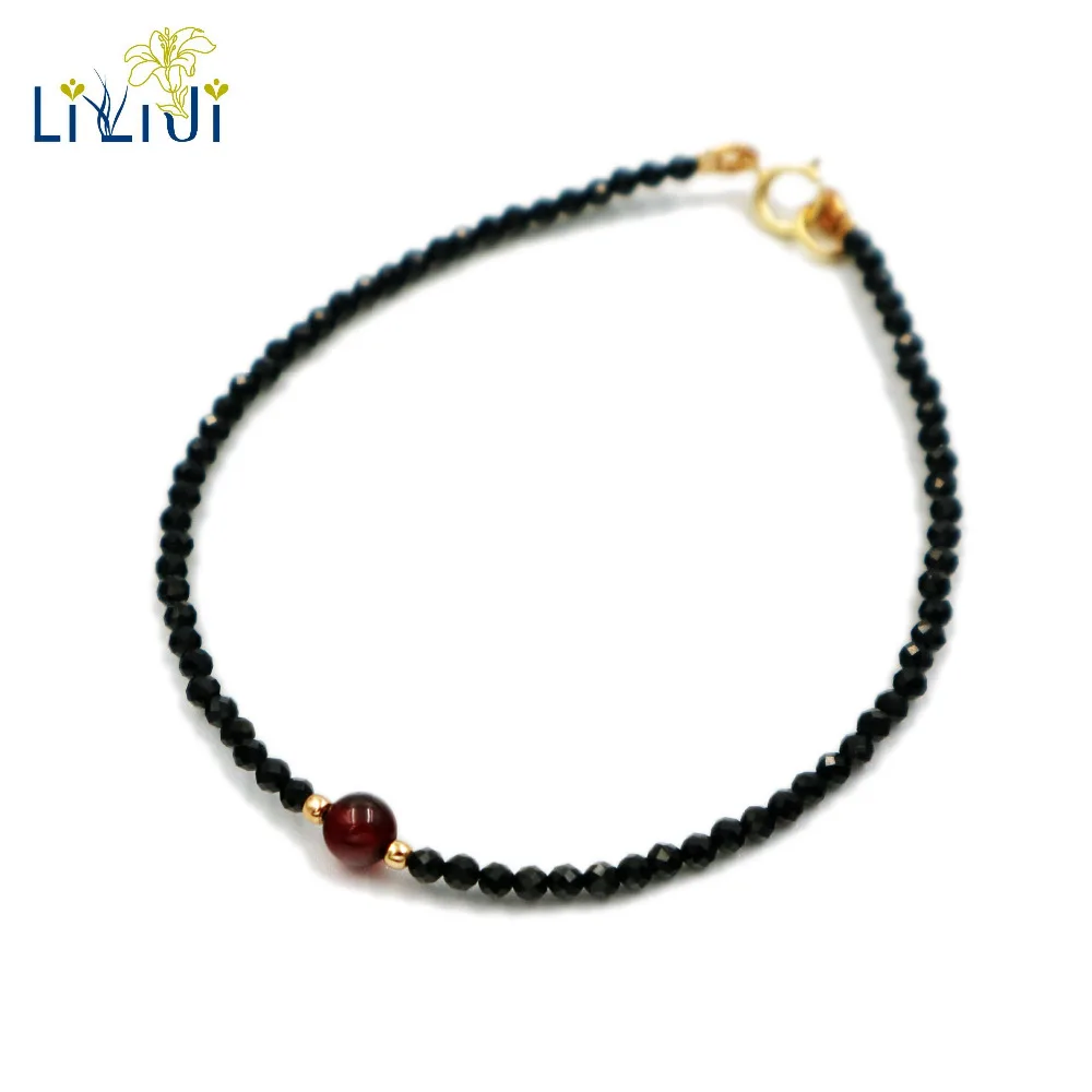 

Lii Ji Gemstone Natrual Black Spinel Garnet 925 sterling silver 18K Gold Plated Shining Bracelet