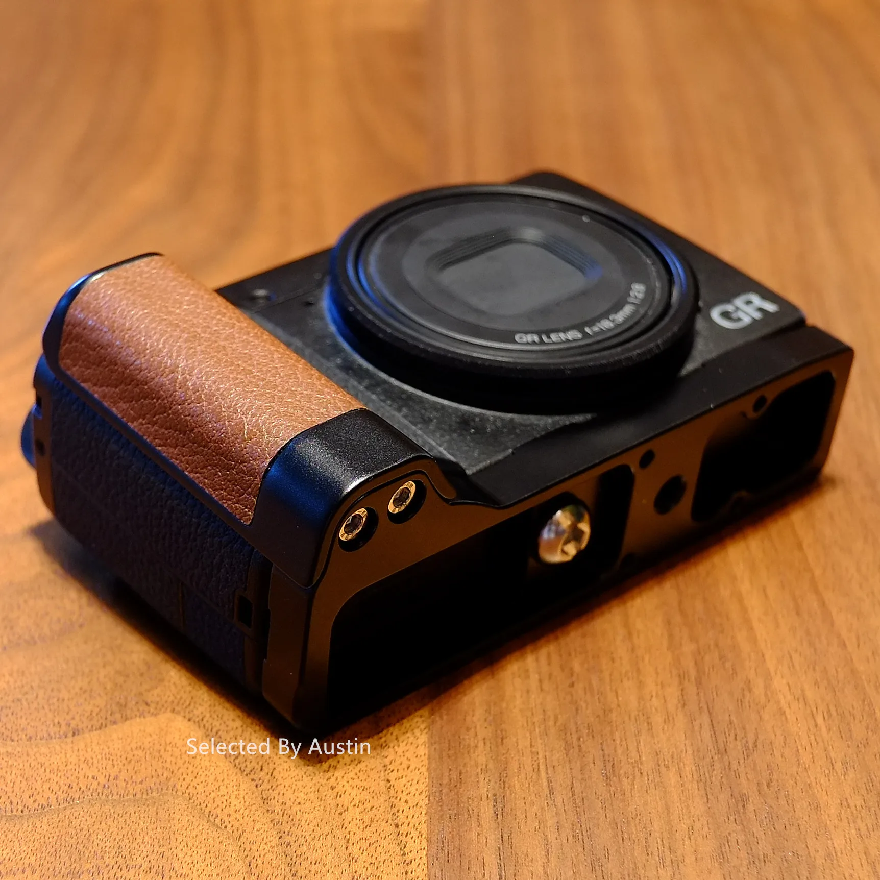 

Leather Aluminum Hand Grip Quick Release L Plate Bracket Brown For RICOH GR3 GRIII