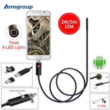 Черный 7 ММ USB Эндоскоп Камеры HD 2In1 Android Камера 2 м 5 м 10 м Pipehole USB Endoskop Инспекции бороскоп OTG Телефон Камеры