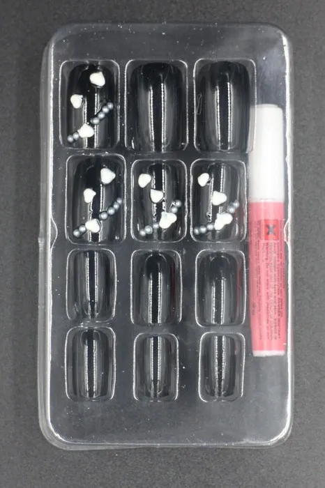 

12pcs/set With 2g Glue Short Size 3D Pre-Design Full Cover False Acrylic Nails With French Tips#FN123D-76