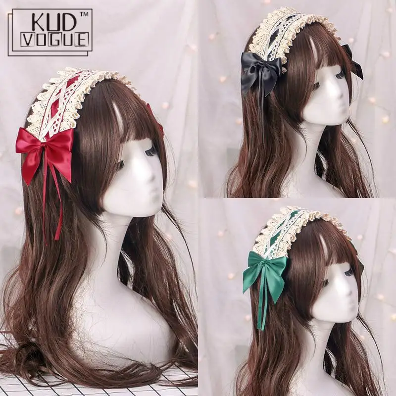 

Vintage Japanese Sweet Lolita Lace Crossover Strap Bow Headwear Maid Hair Band Maid Girls Daily Hair Accessories Headbands 8446