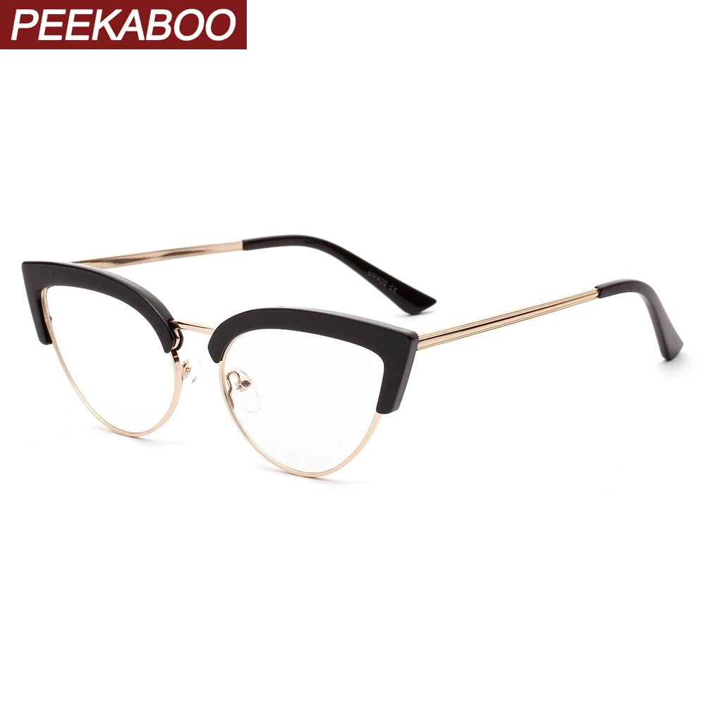 

Peekaboo cat eye eyeglasses women's retro half metal frame black leopard glasses female sexy sunglasses ladies summer style