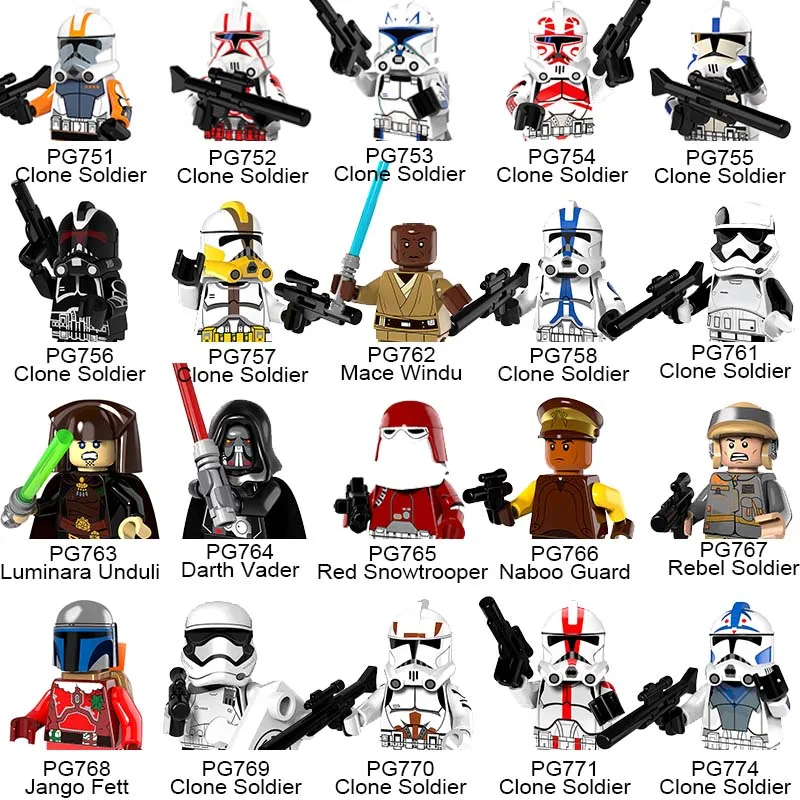 

20pcs/lot Clone Soldiers Star Wars Red Stormtrooper Darth Vader Jango Fett Windu Building Blocks Toys for Children