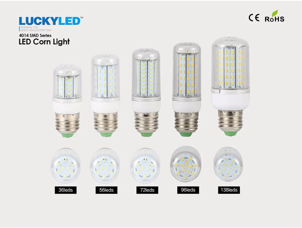 LUCKYLED светодиодный кукурузный светильник лампочка E27 светодиодный светильник 220V SMD4014 36 56 72 96 138 светодиодный s 360 угол люстра Свеча светильник ing лампада светодиодный