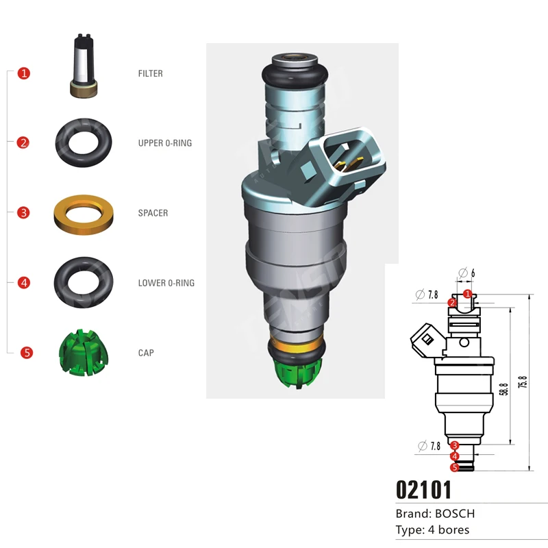 Free shipping! 200sets/box Fuel Injector Repair Kits for 4 bores 02101