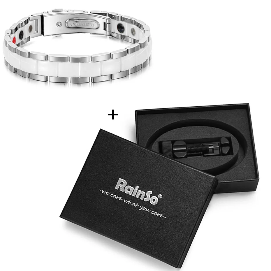 Женские браслеты и браслеты Rainso элегантный из белой керамики для женщин голограмма Магнитная терапия Леди Шарм Германий ювелирные изделия ORB-227 - Окраска металла: Silver bracelet set