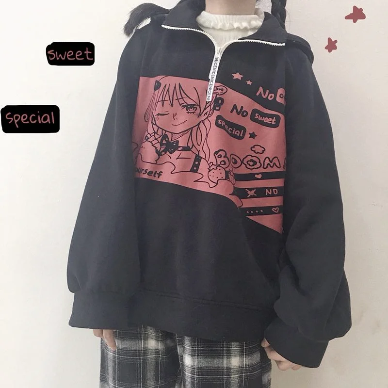 Дизайн, милый женский пуловер с капюшоном и принтом манга, зима-осень, толстовки с длинным рукавом, толстовка для девочек, осень, Harajuku