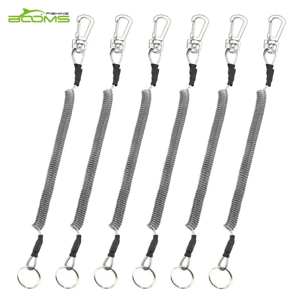 

Booms Fishing T4 Coiled Lanyard or Safety Rope Wire Steel Inside Attached with Lobster 59 Inches Max Stretch