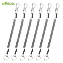 Booms Fishing T4 Coiled Lanyard or Safety Rope Wire Steel Inside Attached with Lobster 59 Inches Max Stretch