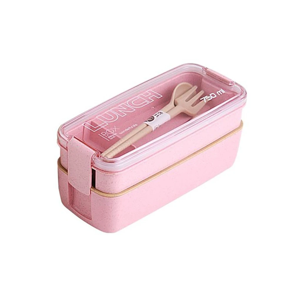 Материал не вредит здоровью 750 мл 2 слоя ланч бокс Пшеничная солома коробки для обедов бенто микроволновая посуда Ланчбокс Органайзер контейнер для хранения еды - Цвет: Розовый