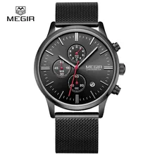 MEGIR relogio masculino мужские кварцевые часы мода водонепроницаемые сетка группа часы для человека световой час для мужчин платье часы 2011