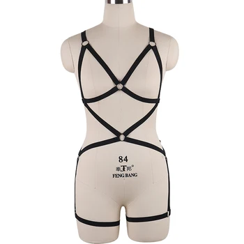 

Strap bondage sexy goth fetish underwear suit black elastic adjustable straps top bra Halloween dance clothing harness belt