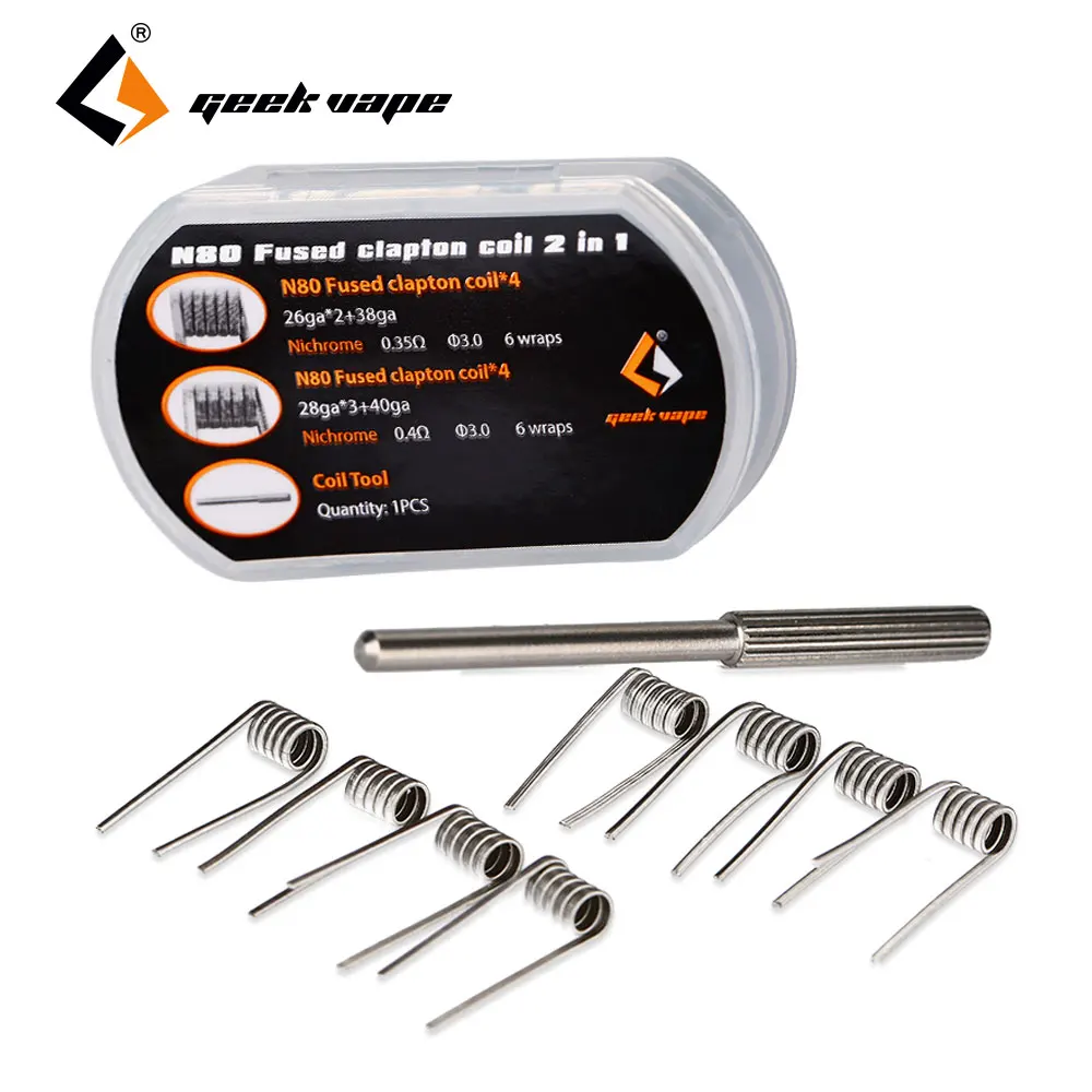 8 шт. оригинальный GeekVape плавленый Clapton Vape катушка 2 в 1 изготовлен из KA1 обернутый N80