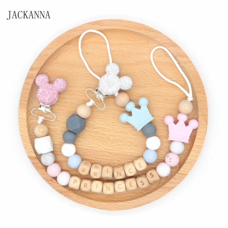 

DIY Personalised Name Baby Pacifier Clips, Funny Pacifier Chain with Mouse Holder for Baby, Cute Dummy Clip Baby Shower Gifts