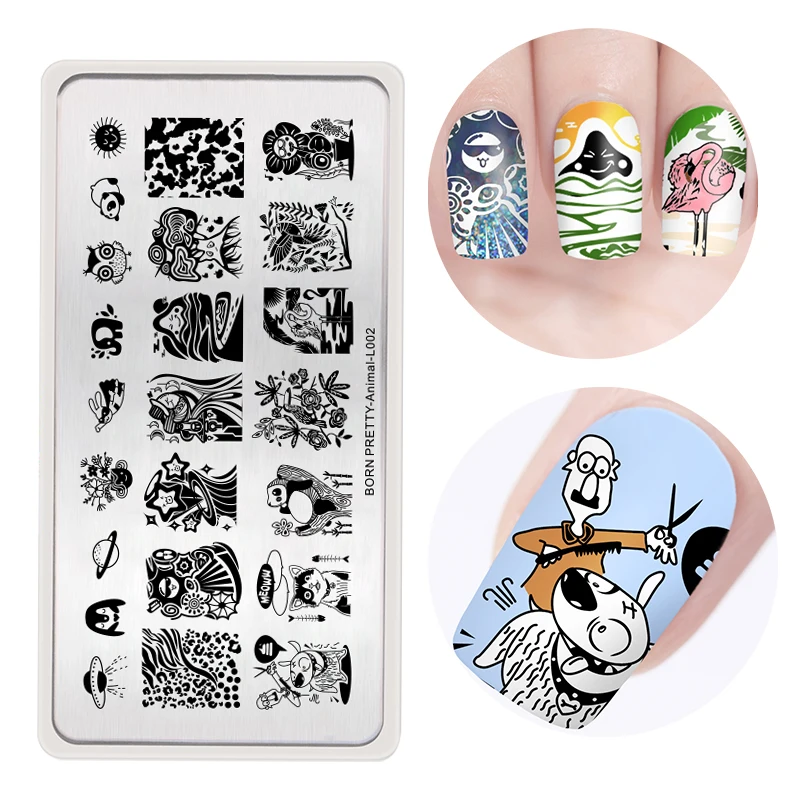 

BORN PRETTY Overprint Nail Stamping Plates Stainless Steel Rectangle Cute Animals DIY Nail Stamp Template Stencil Tool Manicure