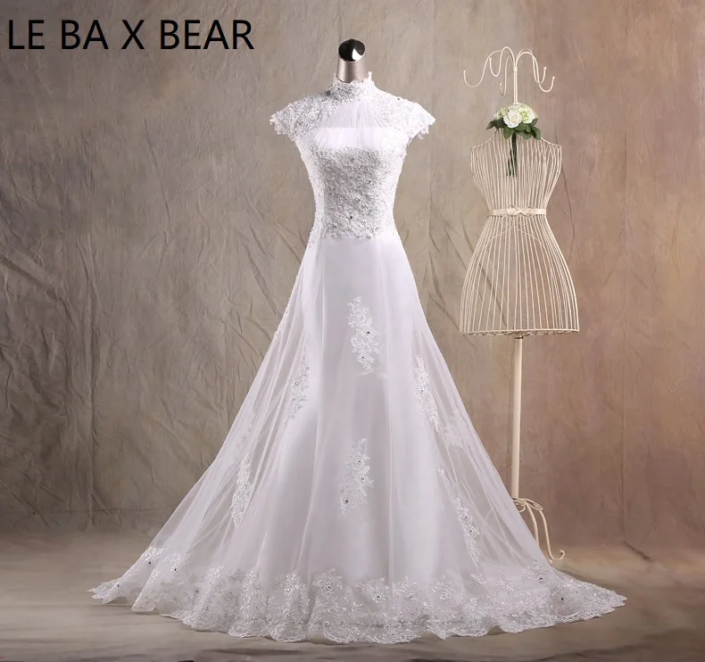LE BA X BEAR плюс размер мягкие свадебные платья Robe de Mariage развертки Поезд аппликация, свадебное платье с бисером