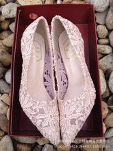 Size 4~10 Big Size Bridal Lace Wedding Shoes High Heel Women Shoes Pumps Genuine Leather zapatos mujer