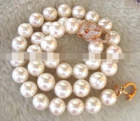 

N freshwater pearl white AA round leopard necklace 18 " Discount AAA