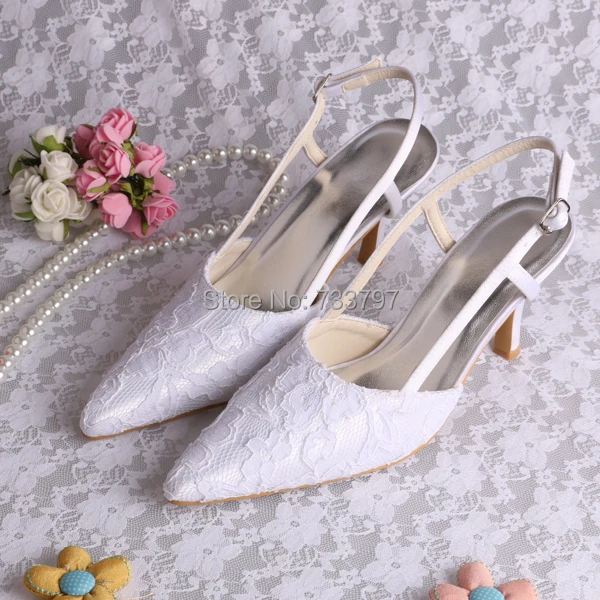 Wedopus New Design Bridal Shoes Wedding White Lace Pointed Toe High Heels For Wedding