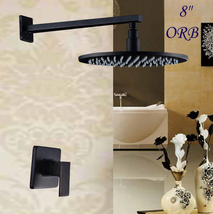 

Oil Rubbed Bronze Round 8" Wall Mounted Rain Shower Head Faucet Valve Mixer Tap