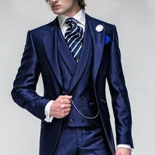 Новое поступление для мальчиков, смокинги, Темно-синие жениха заостренный лацкан Свадебные/ужин Костюмы Best Man жениха(пиджак+ штаны+ галстук+ жилет) B365