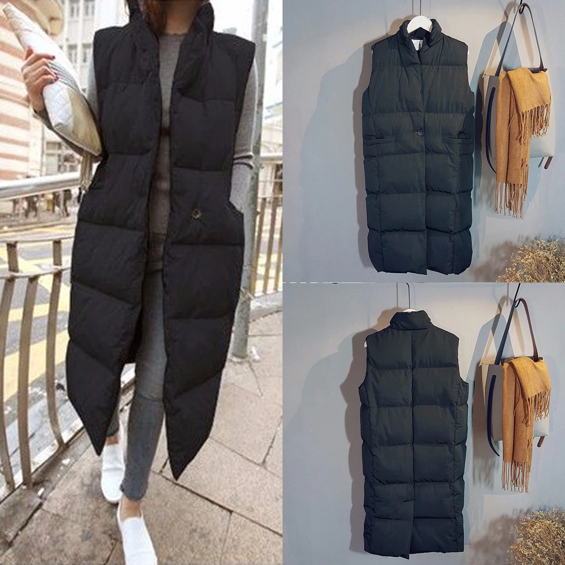 Charming Autumn Winter Women Waistcoat Sleeveless Cotton Vest Jacket Long Cotton Vest Down Coat