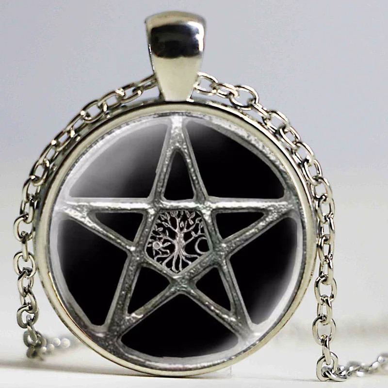 Эффектное ожерелье Эзотерическая пентаграмма ожерелье из стекла кабошон звено цепи колье Модные женские ювелирные изделия