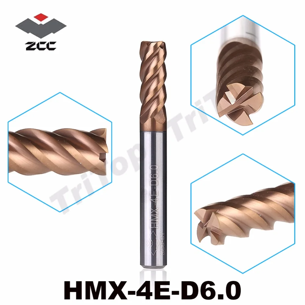 5pcs/lot ZCC.CT HM/HMX 4E D6.0 Cemented Carbide 4 flute square head end