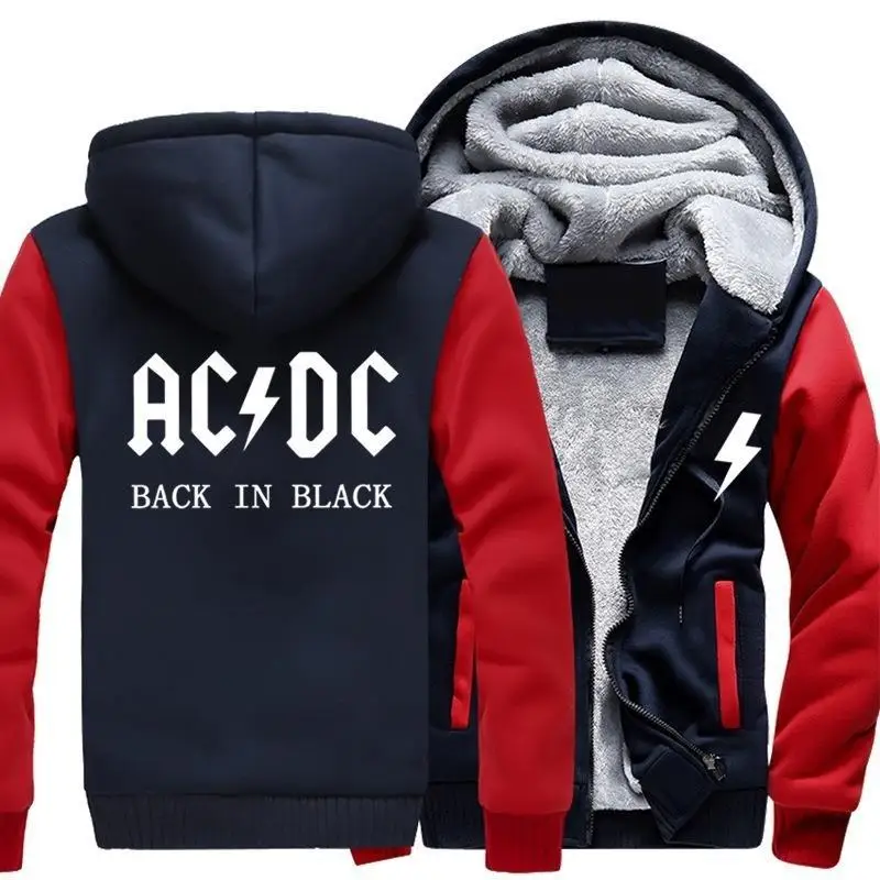 AC DC Hoodie Men Hip Hop Rock Band ACDC Back In Black Sweatshirt Male Casual Streetwear Zipper 