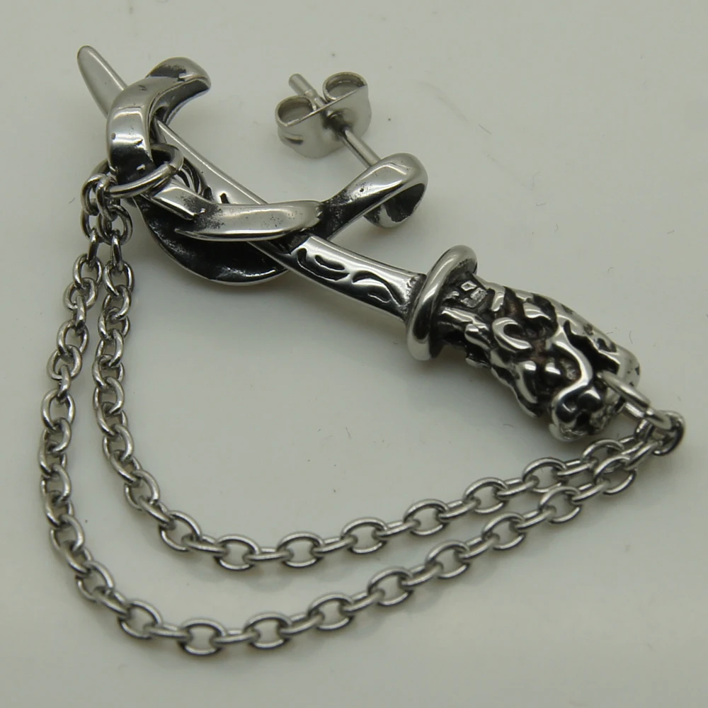 

men jewelry sword insert with chain 316L stainless steel men/boy's stud earring punk