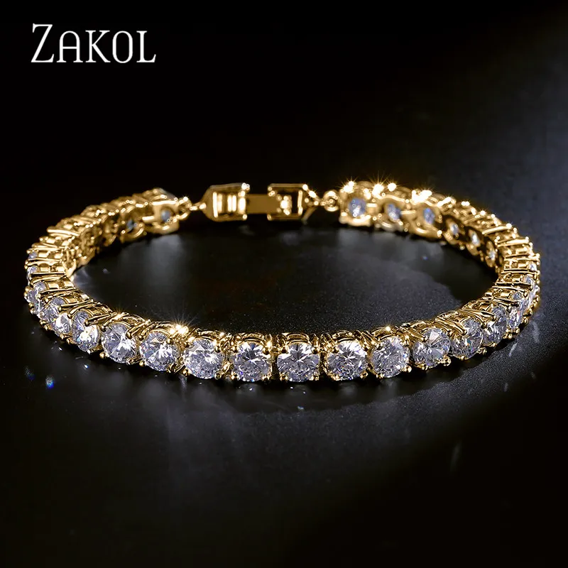 ZAKOL الأزياء روما تصميم سحر AAA + جولة 0.5 قيراط AAA زركون سوار للتنس للنساء الزفاف حزب مجوهرات FSBP051