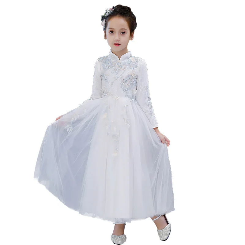 

White Long Girls Dress Party Elegant Kid Long Sleeve Girl Vestido 2019 Autumn 4 6 8 10 12 14 16 17 Years Girls Clothes 185019