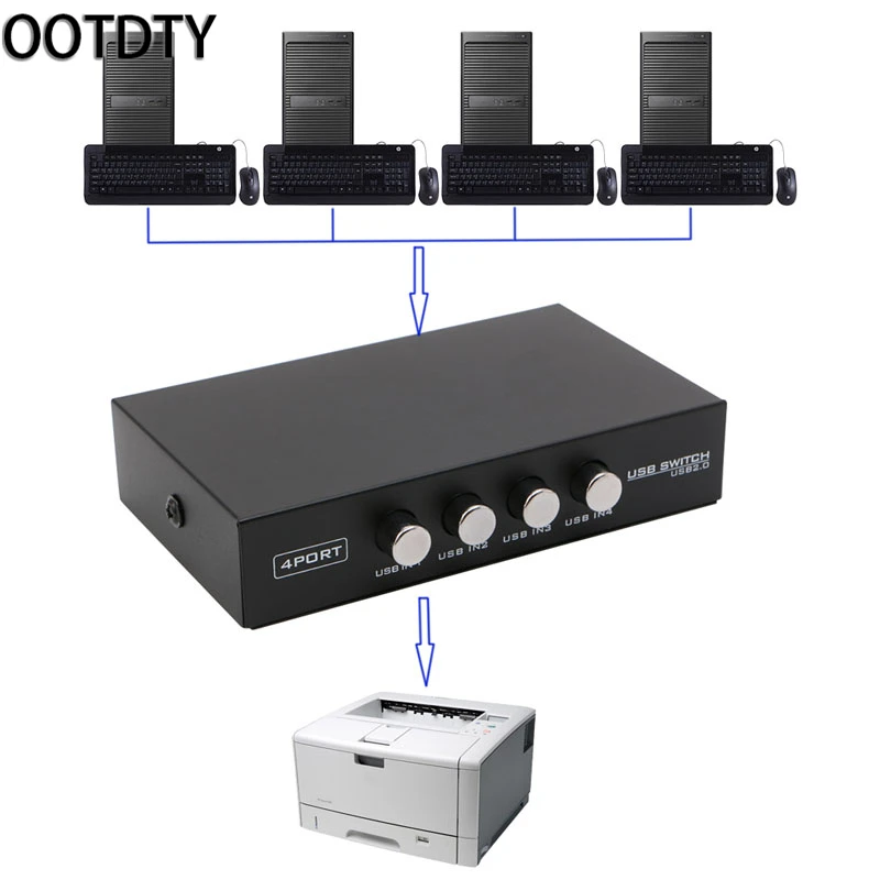 OOTDTY 4 Порты USB2.0 коммутатор совместное устройства коммутатор адаптер Box для принтера сканера ПК