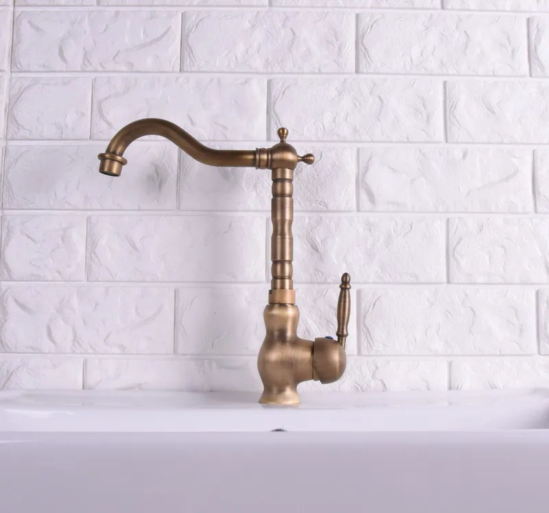 Vintage Retro Antique Brass Single Handle One Hole Bathroom Kitchen Basin Sink Faucet Mixer Tap Swivel Spout Deck Mounted msf118