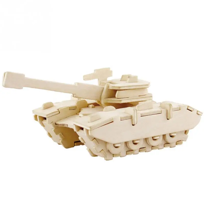 3D Three dimensional Wooden Tank Style Jigsaw Puzzle Toys for Children