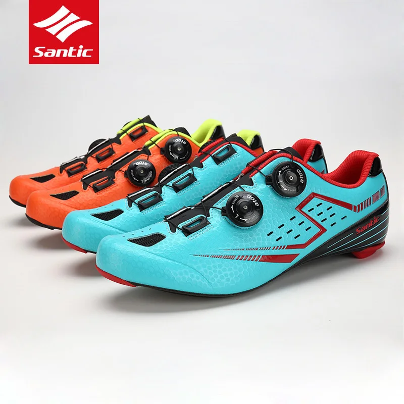 Santic Mens Breathable Carbon Fiber Bottom Cycling Shoes Ultralight Road Bike Shoes Auto-Locking Bi