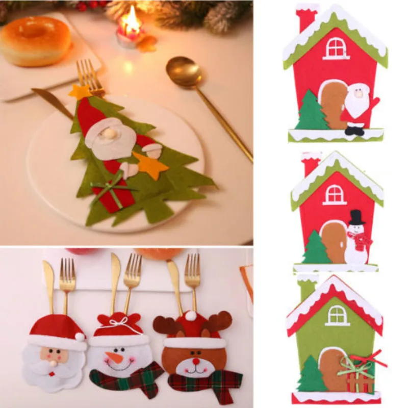 Newly Christmas knife and fork bag Cutlery set Santa Claus Table cutlery sets | Дом и сад